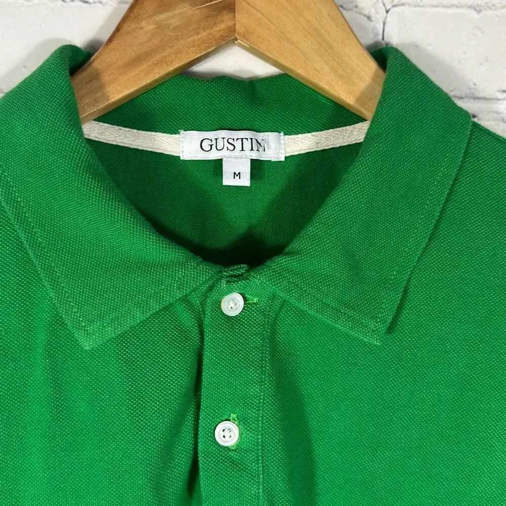 Gustin Polo Shirt Mens Medium Green Short Sleeve Cotton Made in USA‎